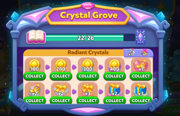 Solitaire TriPeaks Journey Free Coins: Today's Gift & Free Rewards 7 Solitaire TriPeaks Journey Crystal Grove event collection track and coin rewards