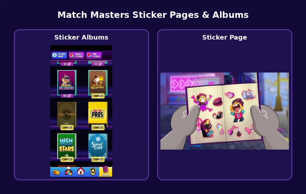 Match Masters Stickers Guide: How to Get, Trade & Complete Albums 2 Match Masters Sticker Albums and Sticker Page showing collected stickers