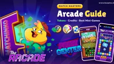 Match Masters Arcade guide cover with Prize Center rewards, Matchinko and Roll Runner