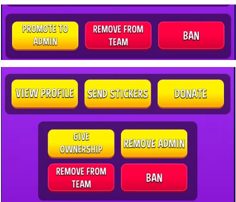 Match Masters team MORE INFO options: PROMOTE TO ADMIN, REMOVE FROM TEAM, BAN for a member; VIEW PROFILE, SEND STICKERS, DONATE, GIVE OWNERSHIP, REMOVE ADMIN for an admin