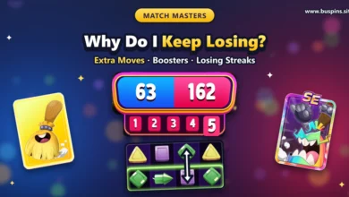 Why Do I Keep Losing in Match Masters? Causes and Fixes 1 Match Masters match scoreboard at 63 to 162 in Round 5, a board with a ready 4-piece green match highlighted, and a Sweep It booster facing a Sweep It SE booster